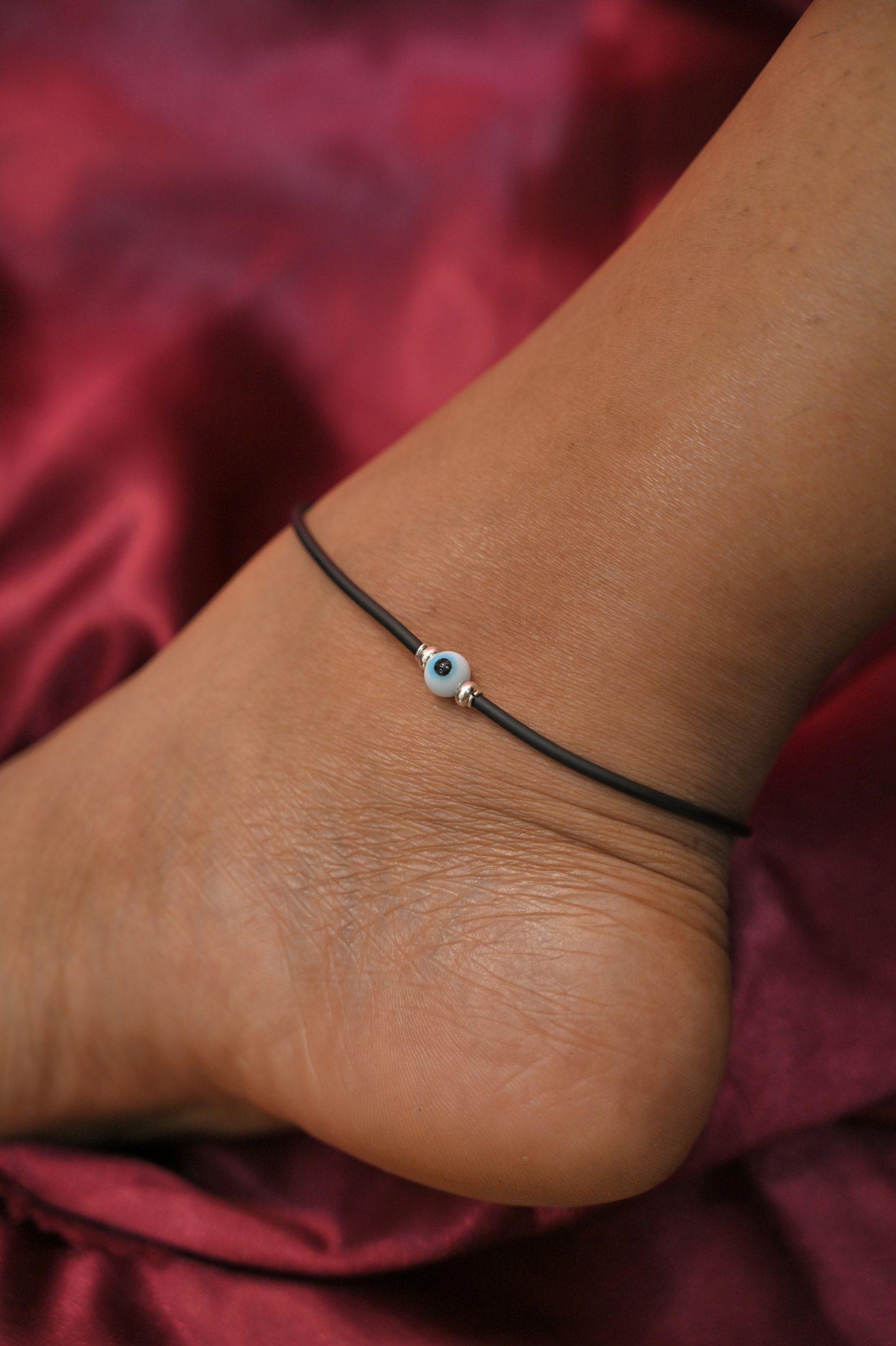 silver evil eye anklet