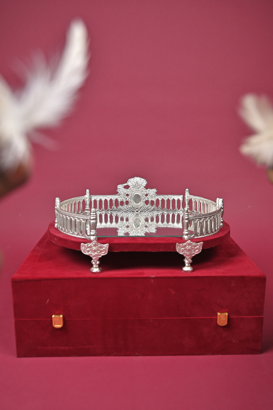 German Silver Oval Mirror Serving Tray with Velvet Gift Box