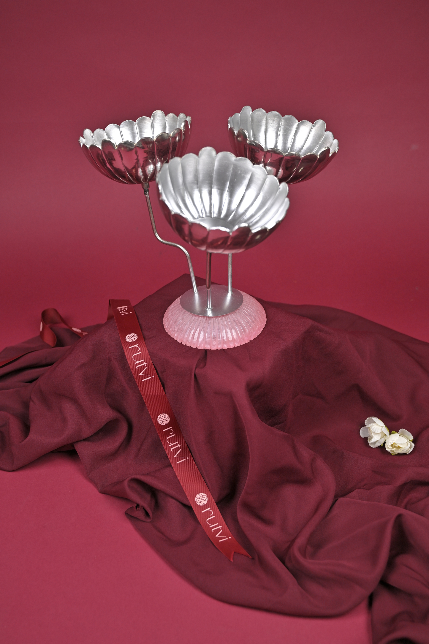 german silver 3-tier lotus serving bowl stand