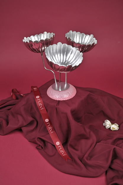German Silver 3-Tier Lotus Serving Bowl Stand