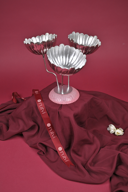 German Silver 3-Tier Lotus Serving Bowl Stand