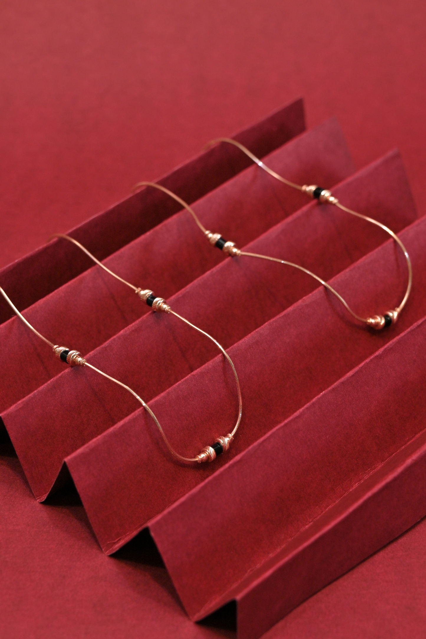 925 sterling silver rose gold plated black bead anklets