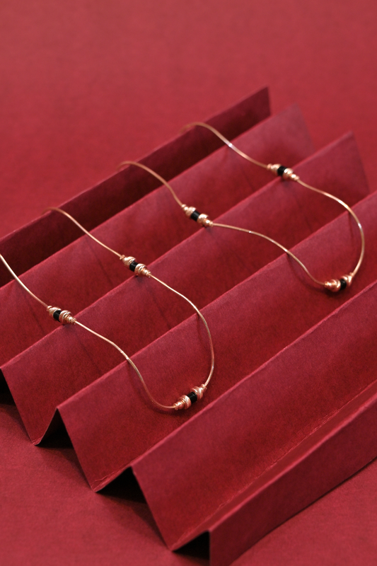 925 Sterling Silver Rose Gold Plated Black Bead Anklets