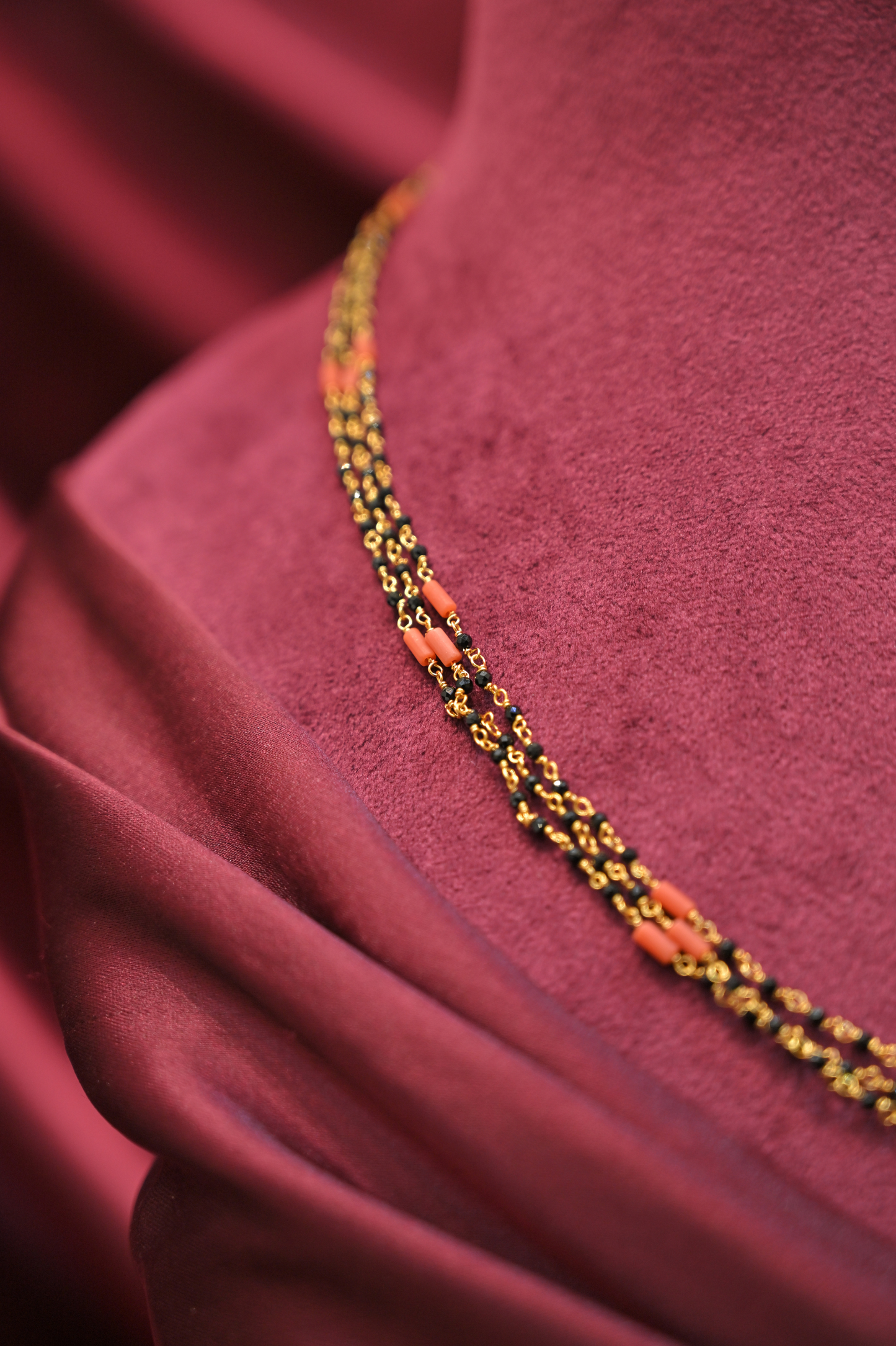 925 sterling silver triple layer gold plated mangalsutra necklace