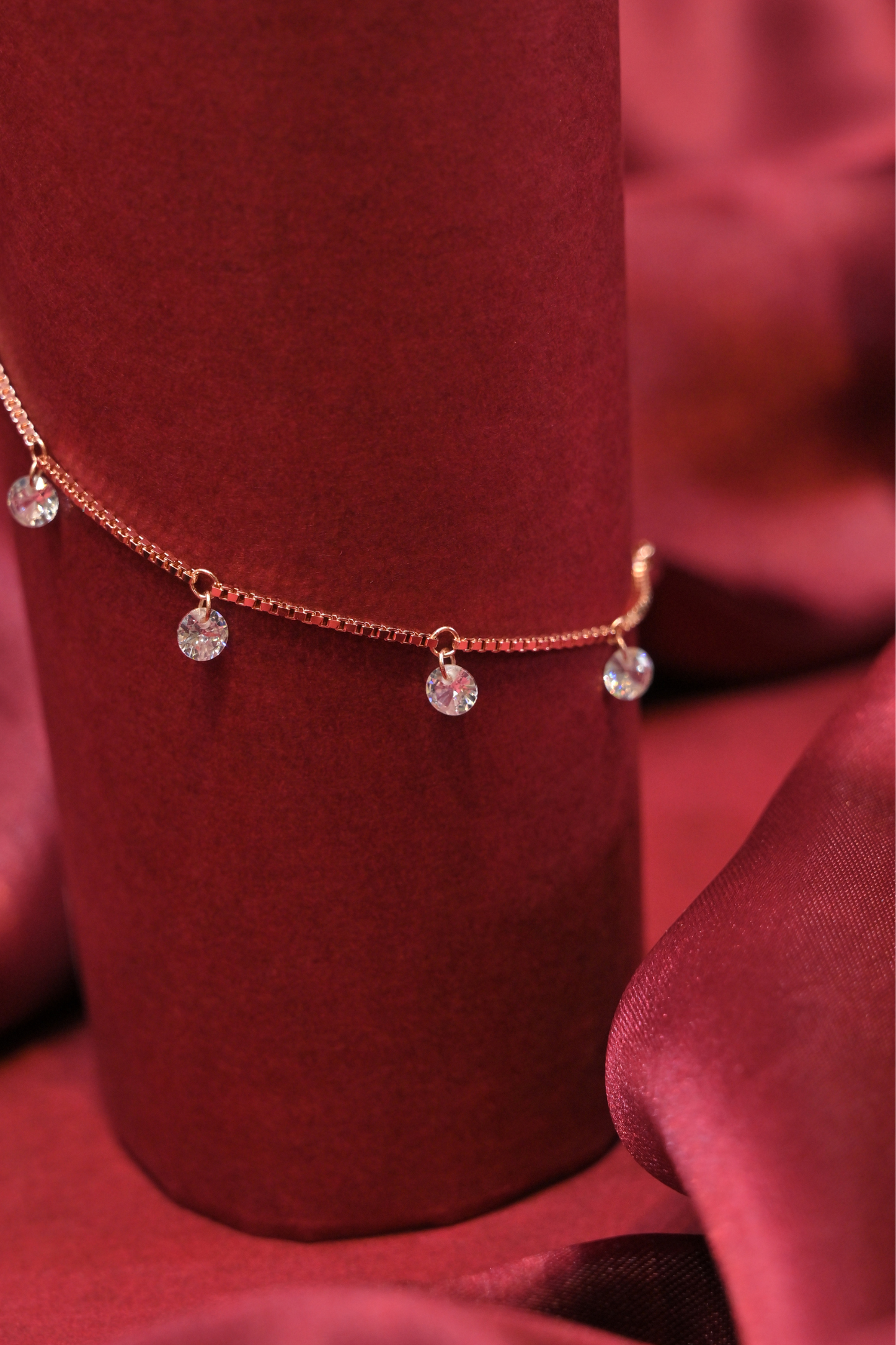 rose gold crystal drop charm bracelet