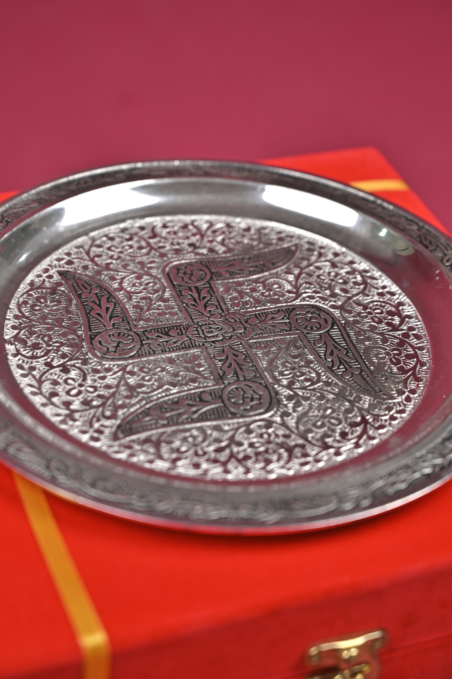 german silver pooja thali set with diya & bowls