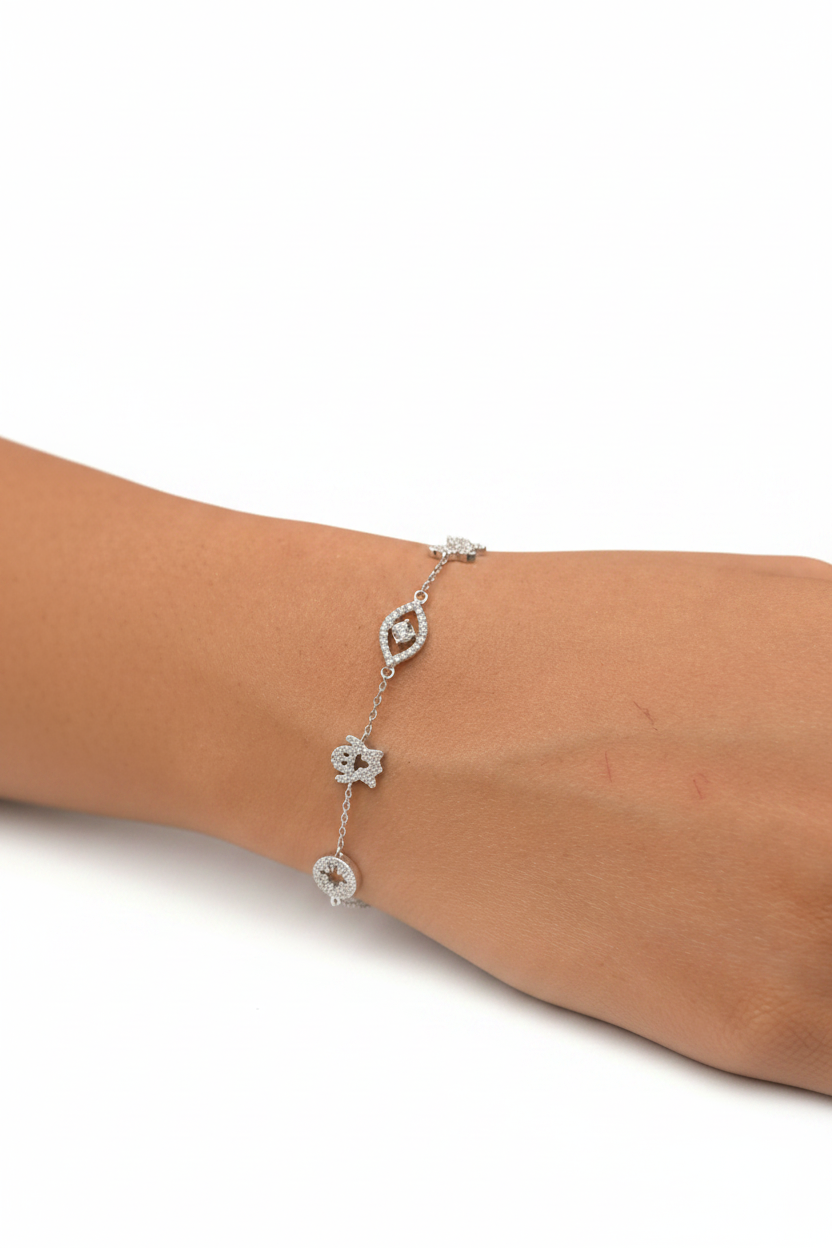 lucky charm multi-motif silver bracelet