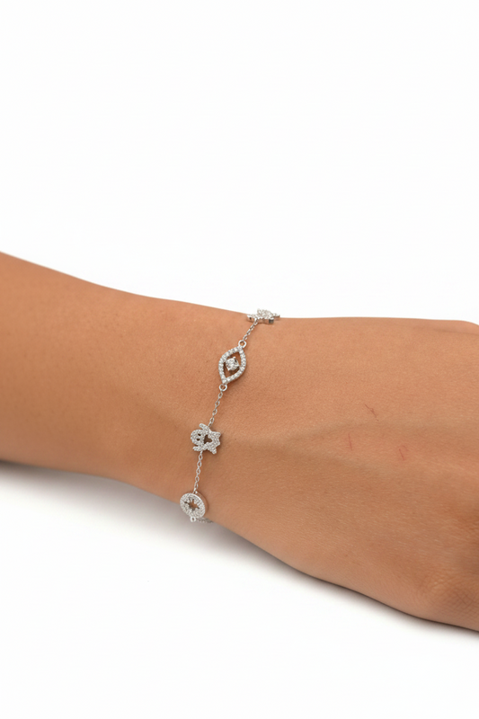Lucky Charm Multi-Motif Silver Bracelet