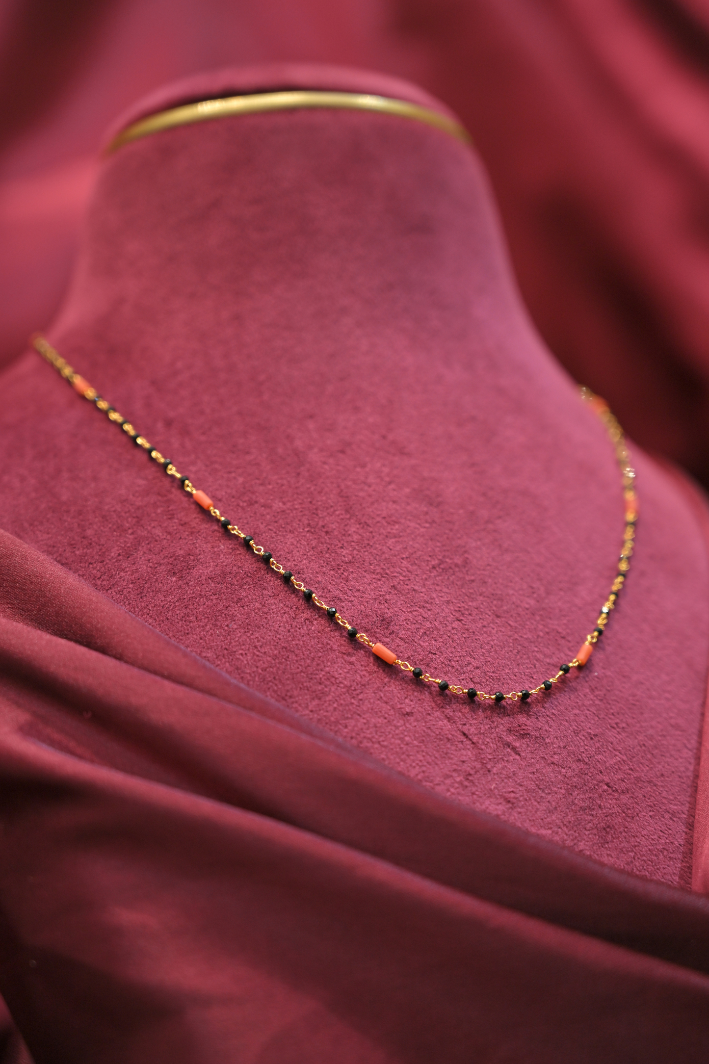 single layer black bead mangalsutra in 925 sterling silver