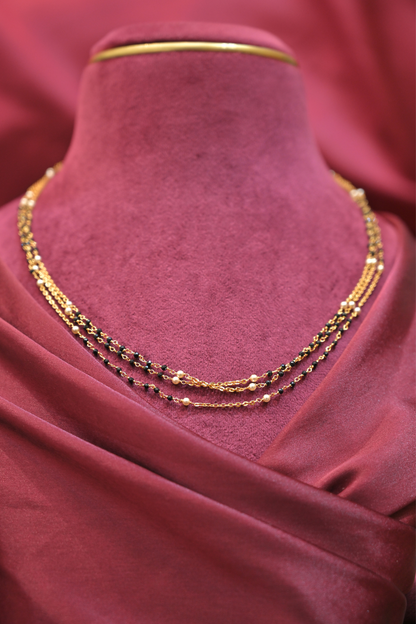 925 Sterling Silver Triple Layer Black Bead & Pearl Gold Plated Mangalsutra Necklace