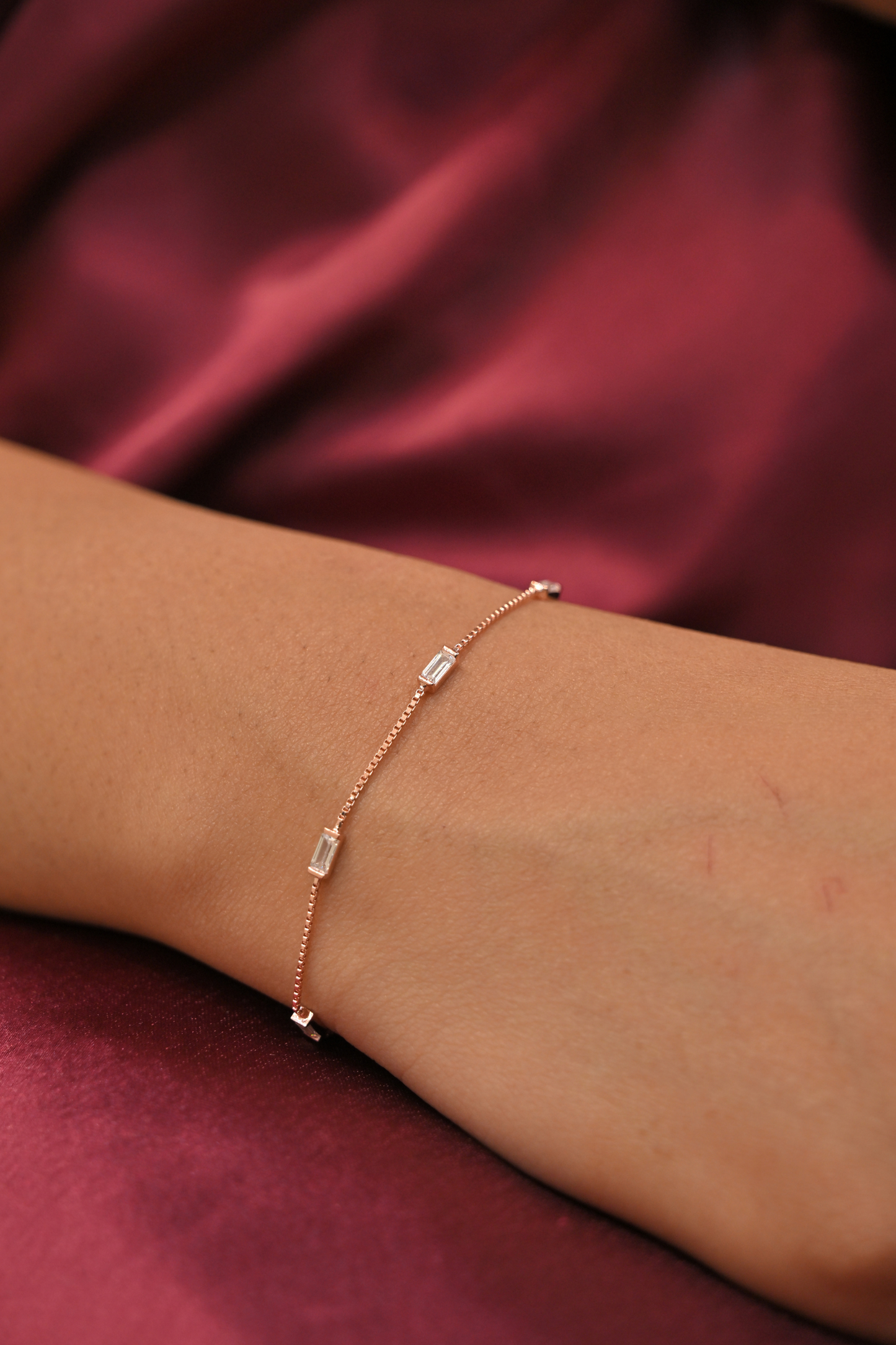 rose gold baguette stone bracelet