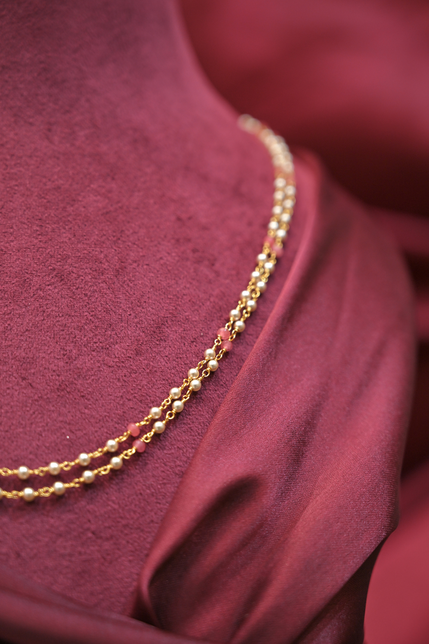 925 sterling silver double layer pearl chain gold plated chain