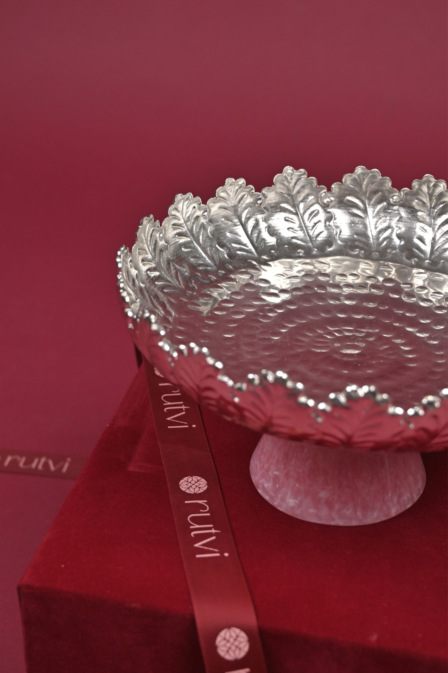 german silver decorative pedestal bowl with stone base