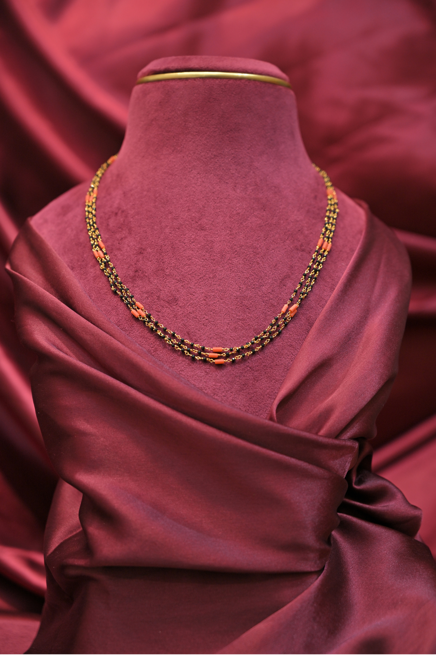 925 sterling silver triple layer gold plated mangalsutra necklace