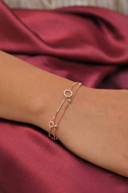 Rose Gold Double Layer Circle Charm Bracelet