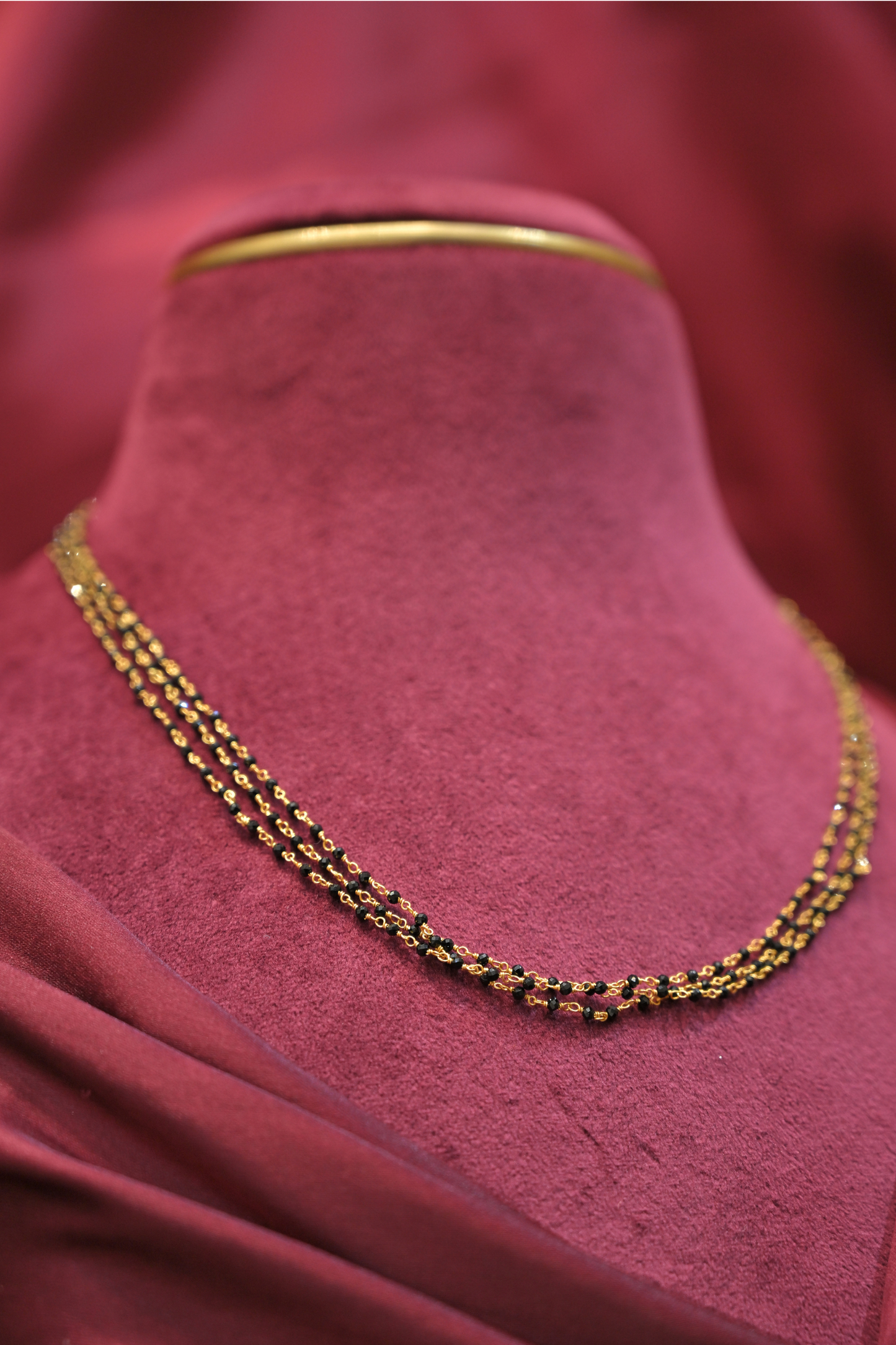 925 sterling silver triple layer black bead gold plated mangalsutra