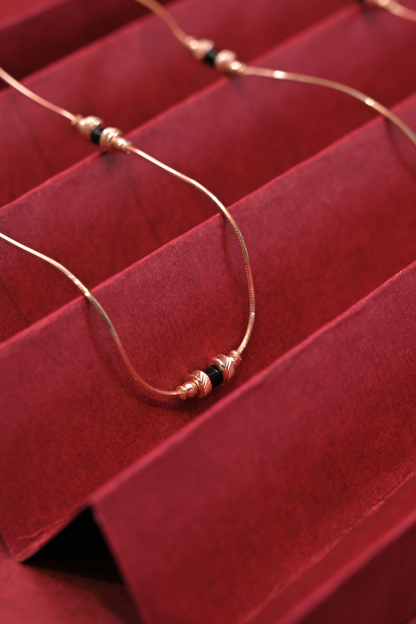 925 Sterling Silver Rose Gold Plated Black Bead Anklets