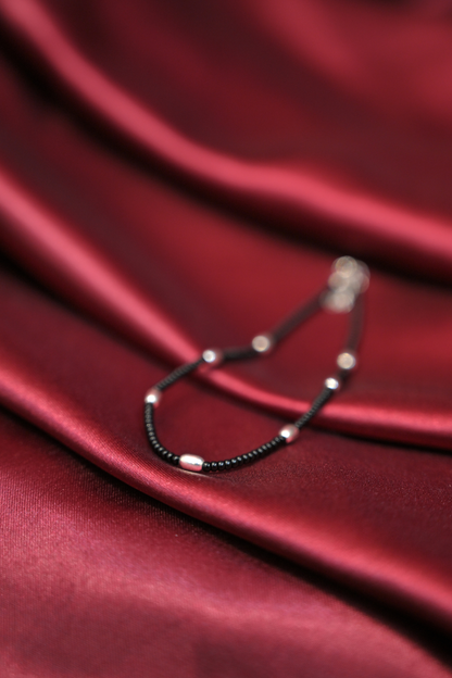 Minimal Black Beaded Anklet with Silver Accents
