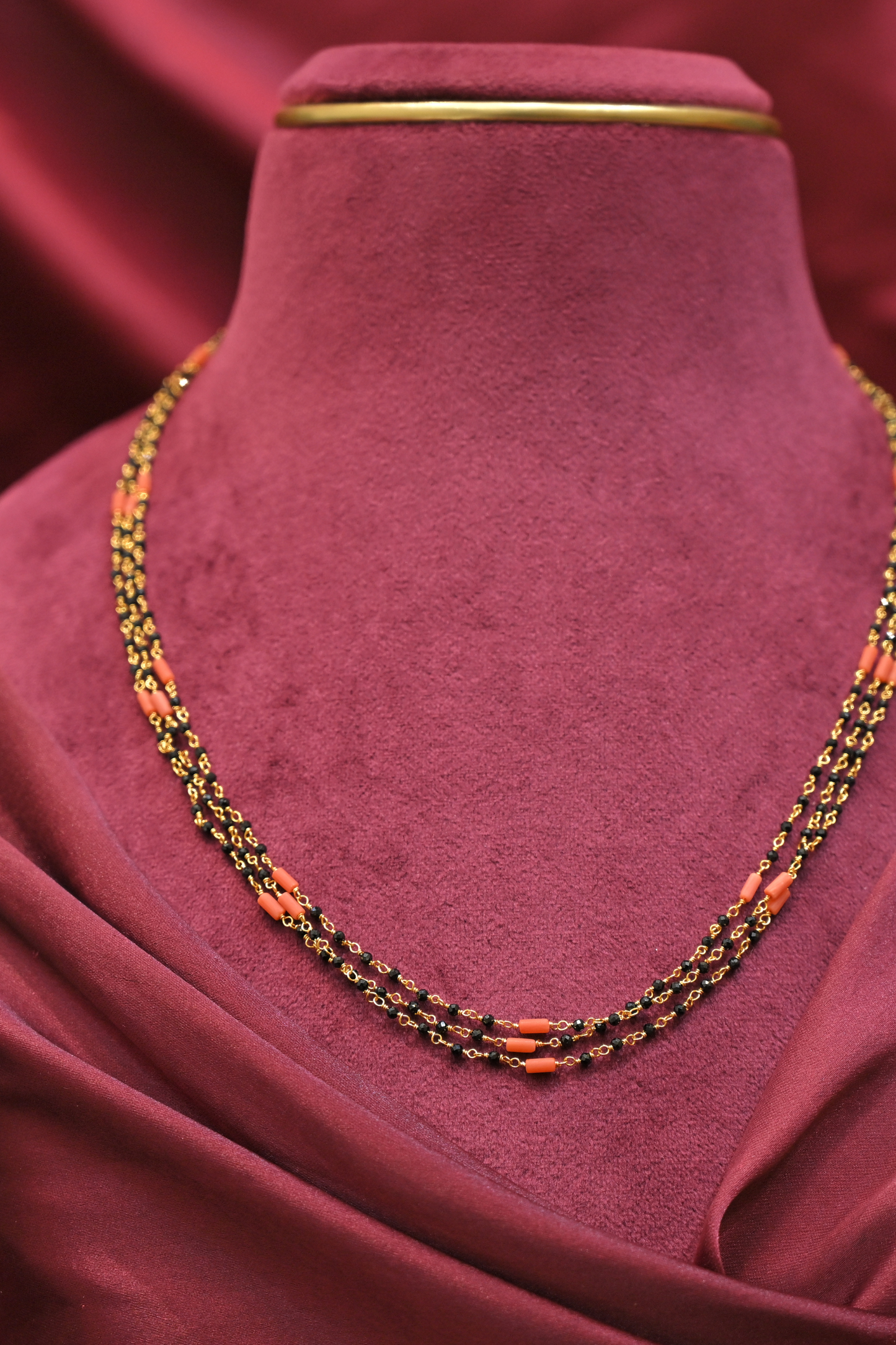 925 sterling silver triple layer gold plated mangalsutra necklace