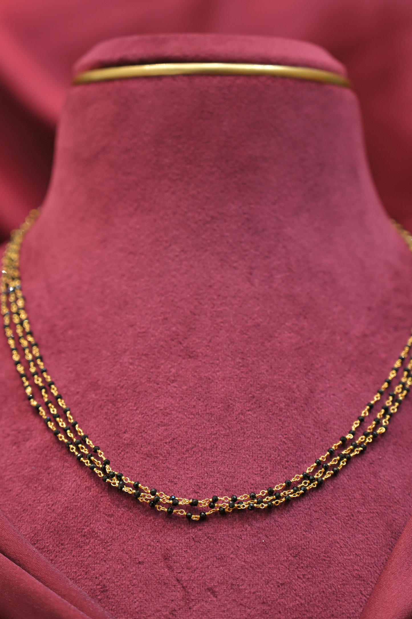 925 sterling silver triple layer black bead gold plated mangalsutra