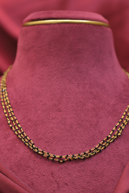 925 Sterling Silver Triple Layer Black Bead Gold Plated Mangalsutra