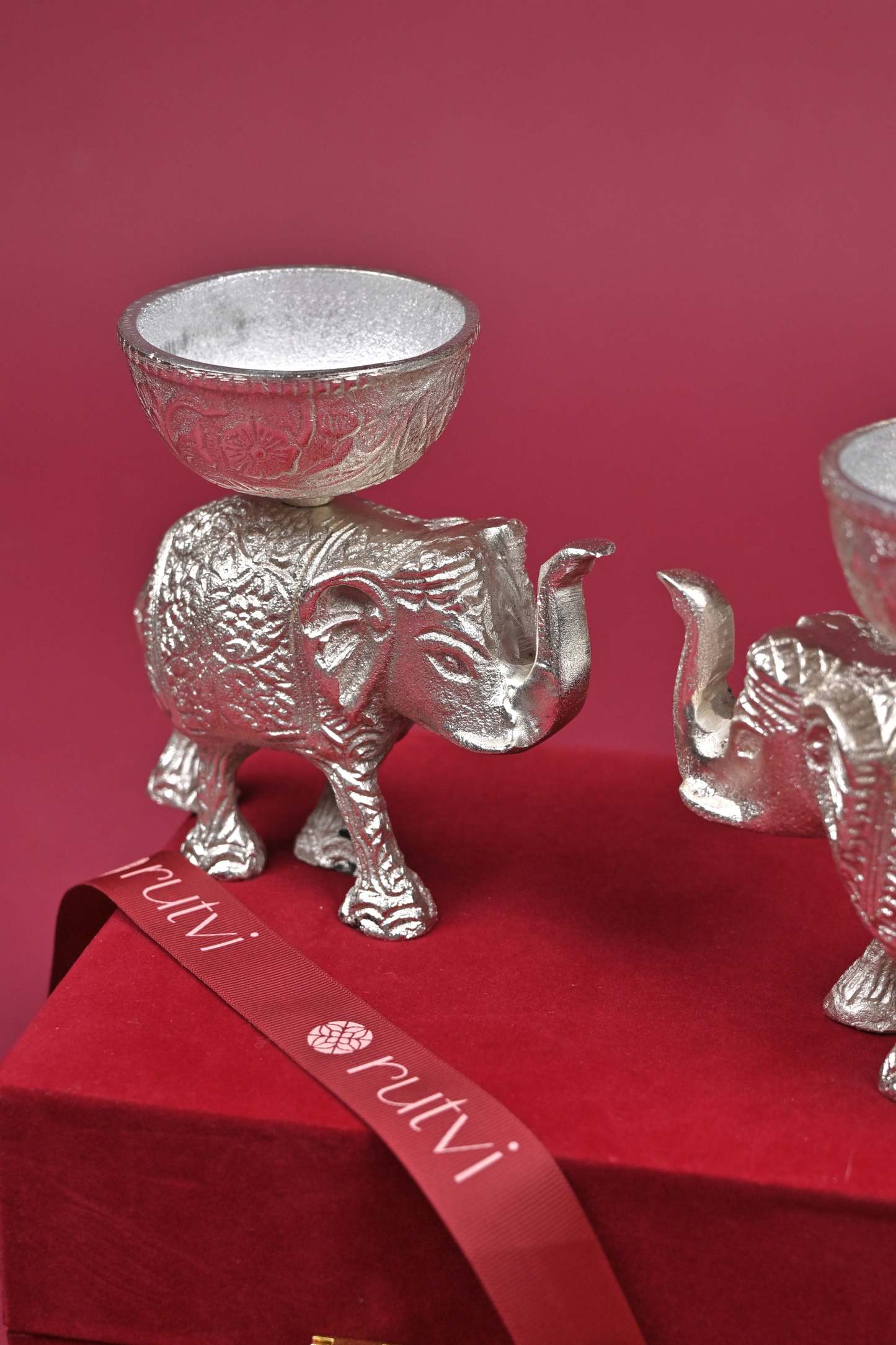 german silver elephant bowl & decorative tray gift set