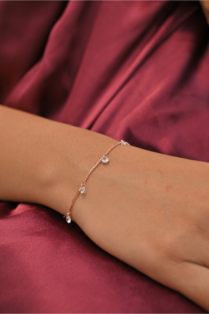 Rose Gold Crystal Drop Charm Bracelet