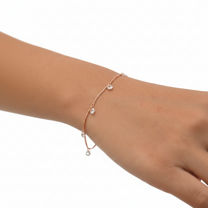 Rose Gold Crystal Drop Charm Bracelet