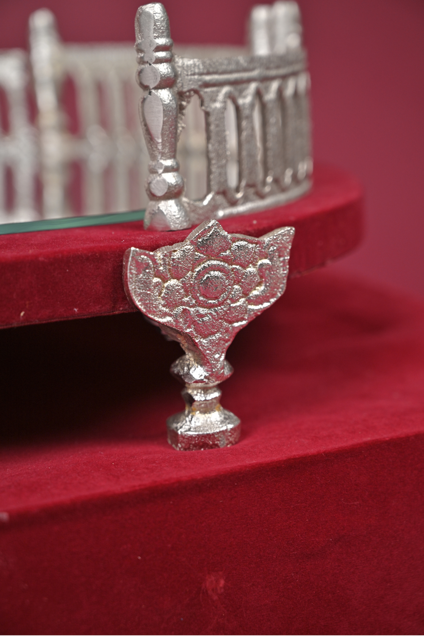 german silver oval mirror serving tray with velvet gift box