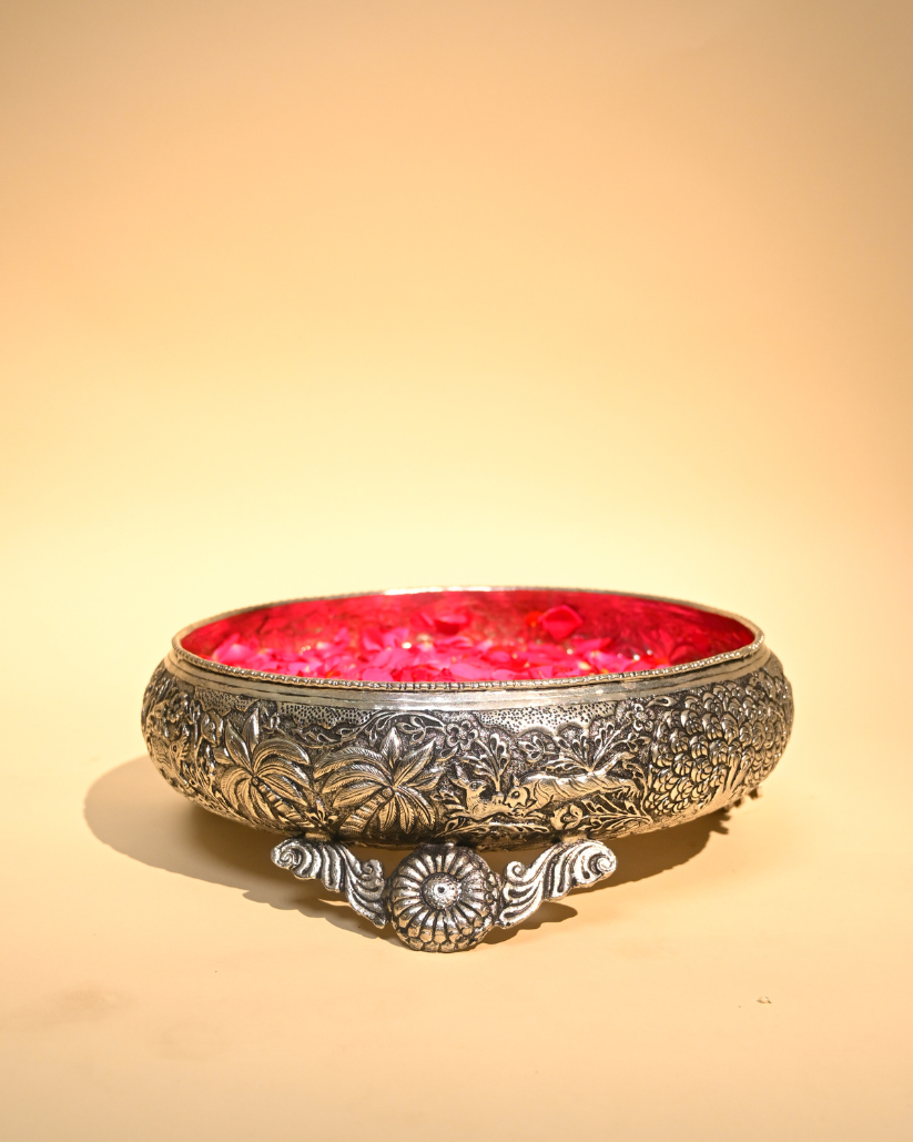 German Silver Urli with Floral Embossing