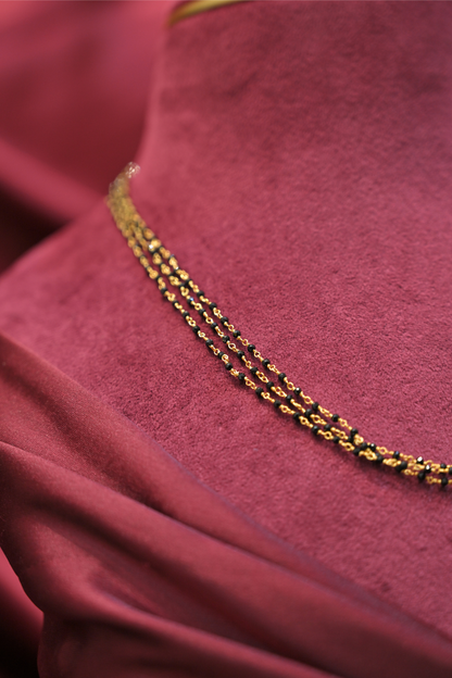 925 Sterling Silver Triple Layer Black Bead Gold Plated Mangalsutra