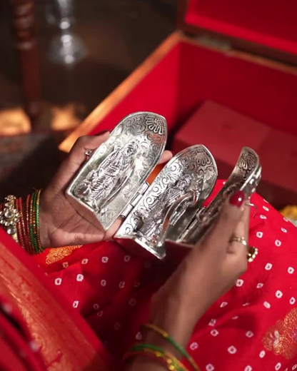 Divine German Silver Temple Idol of Ram, Laxman & Sita