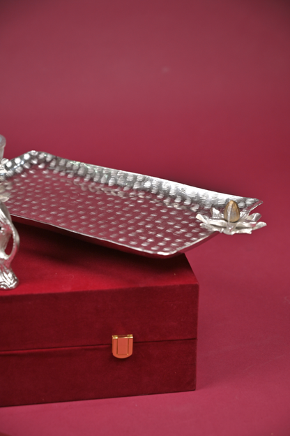German Silver Elephant Bowl & Decorative Tray Gift Set