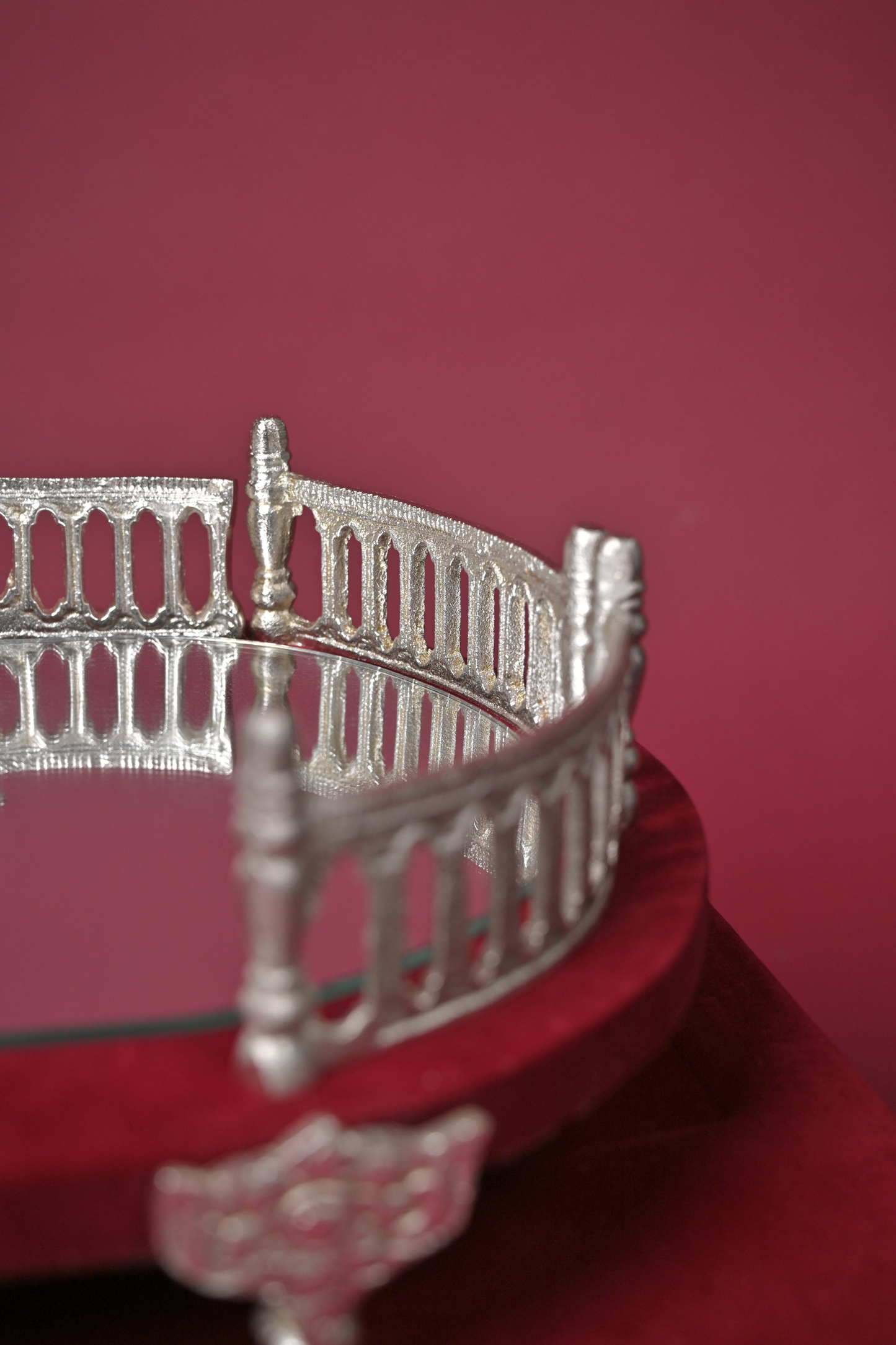 german silver oval mirror serving tray with velvet gift box