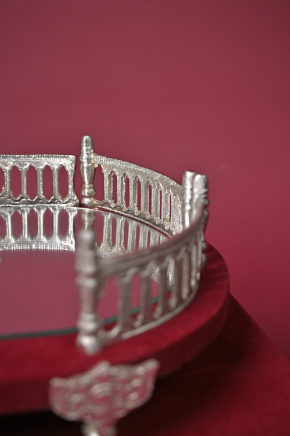 German Silver Oval Mirror Serving Tray with Velvet Gift Box