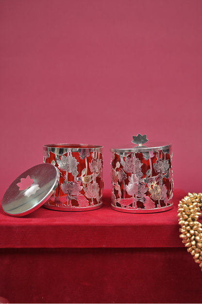 German Silver Lotus Photo Frame & Candle Holder Gift Set with Velvet Box