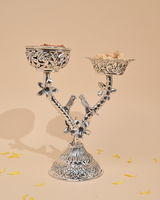 Handcrafted German Silver Candle Stand – Elegant Home & Festive Décor