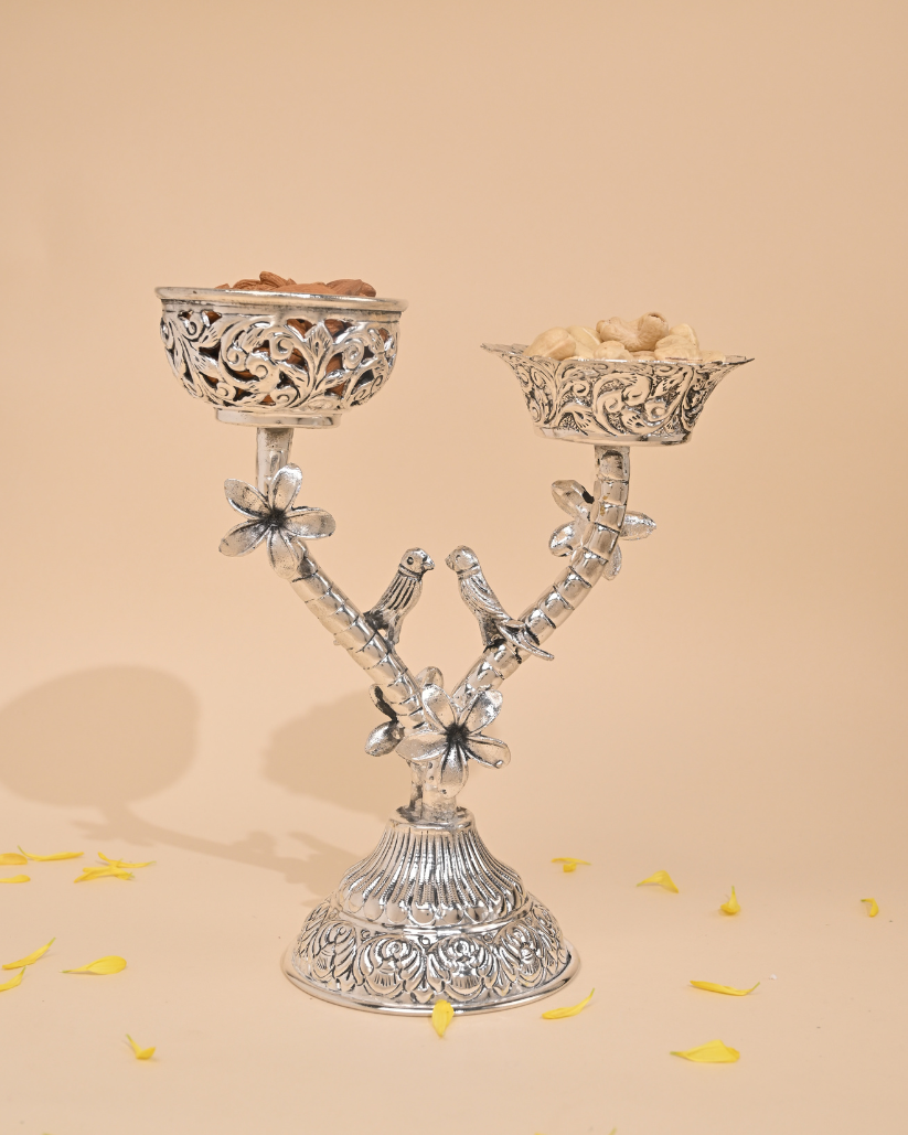 Handcrafted German Silver Candle Stand – Elegant Home & Festive Décor