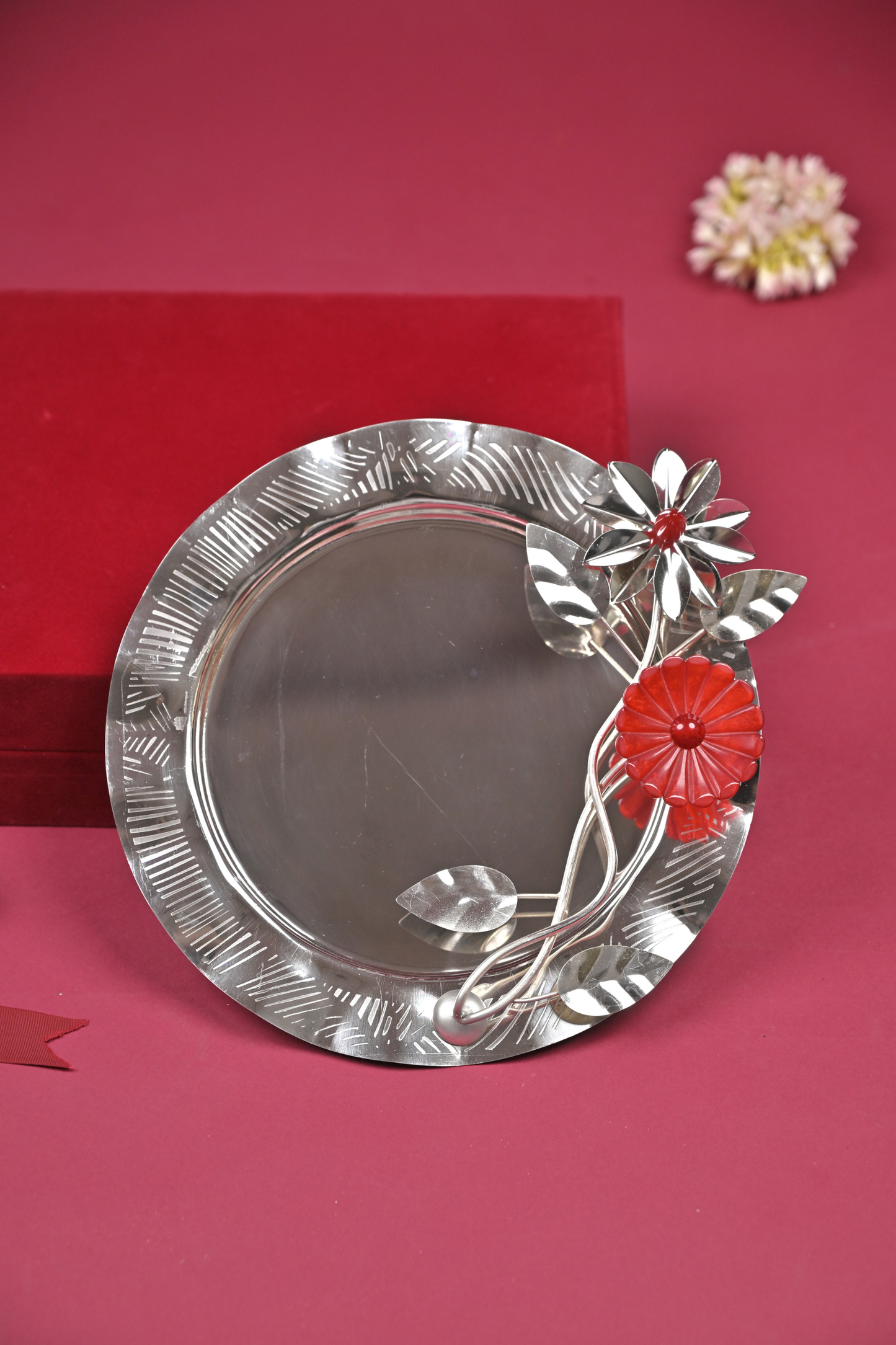 silver floral decorative serving tray