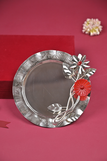 Silver Floral Decorative Serving Tray