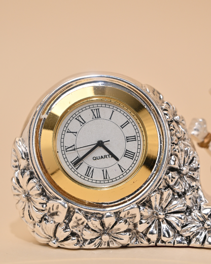 Silver-Plated Ganesh Idol with Clock – Car Dashboard, Home & Temple Décor