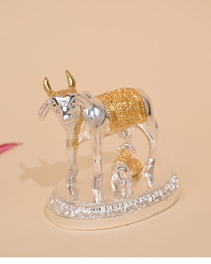 Gold-Plated Kamdhenu Cow and Calf Idol – Sacred Pooja & Home Temple Statue