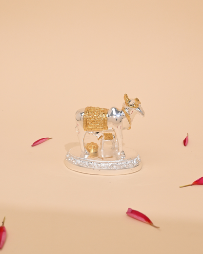 Gold-Plated Kamdhenu Cow and Calf Idol – Sacred Pooja & Home Temple Statue