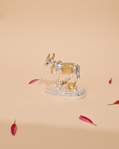 Gold-Plated Kamdhenu Cow and Calf Idol – Sacred Pooja & Home Temple Statue
