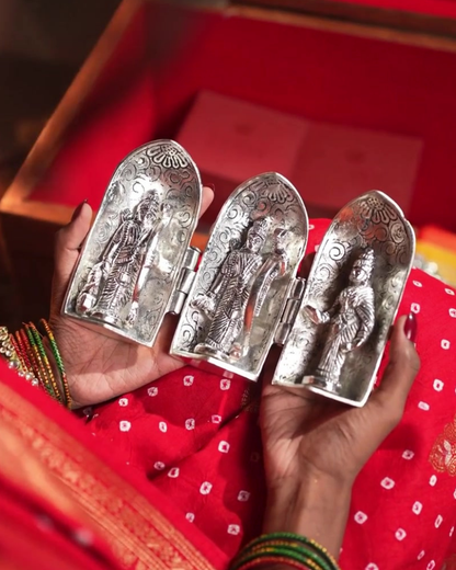 Divine German Silver Temple Idol of Ram, Laxman & Sita