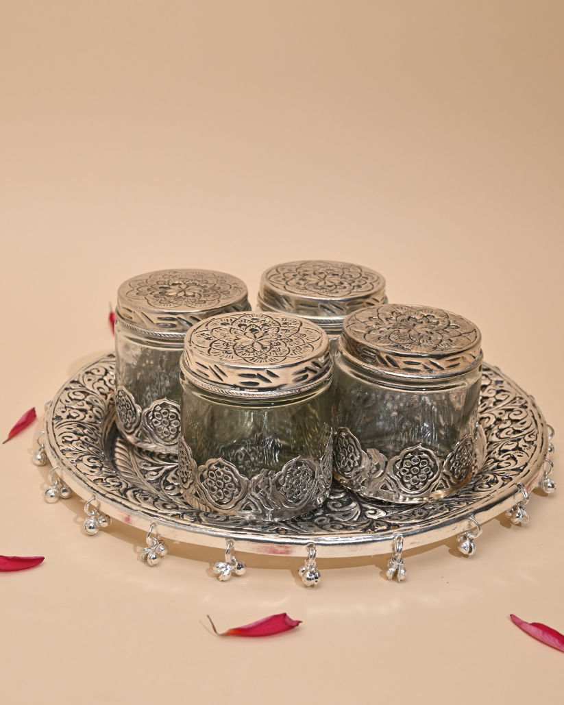 Elegant German Silver Glass Jar Circular – Stylish Storage for Your Essentials