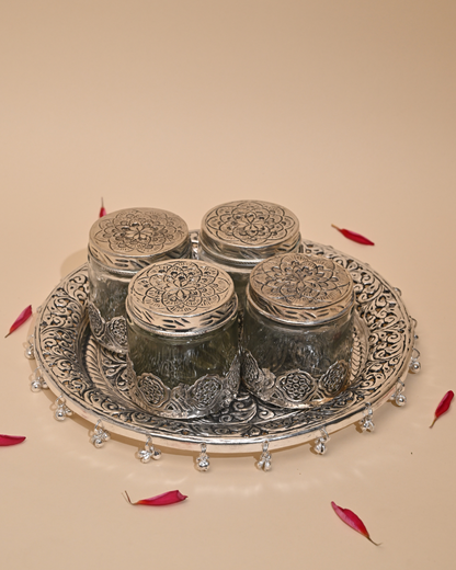 Elegant German Silver Glass Jar Circular – Stylish Storage for Your Essentials