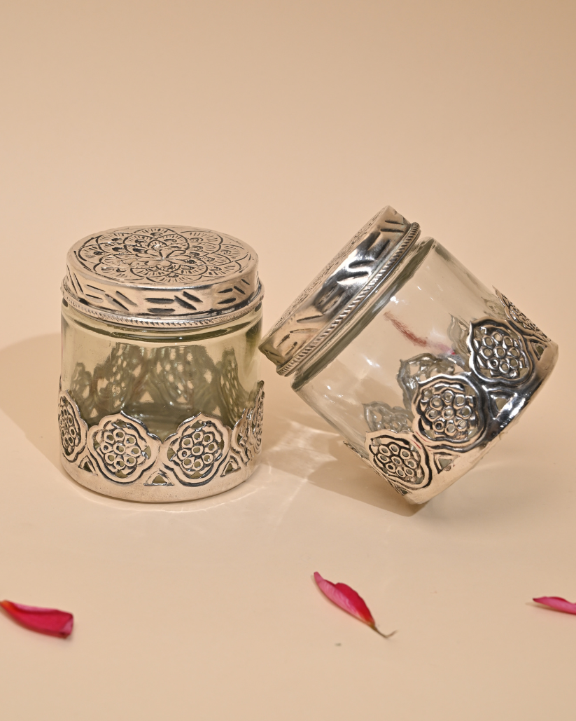 Elegant German Silver Glass Jar Circular – Stylish Storage for Your Essentials