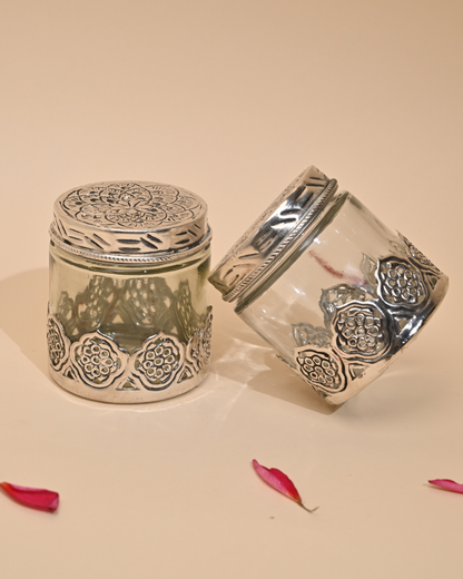 Elegant German Silver Glass Jar Circular – Stylish Storage for Your Essentials