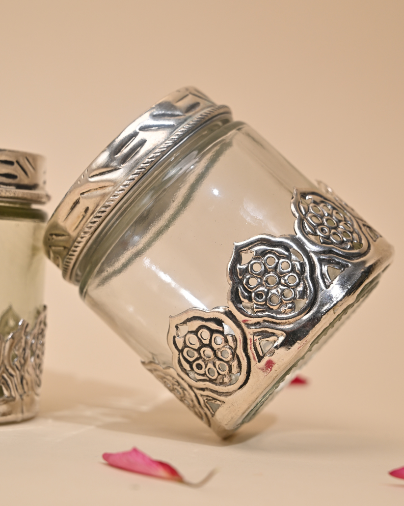 Elegant German Silver Glass Jar Circular – Stylish Storage for Your Essentials